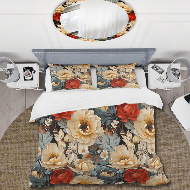 Ensemble de housse de couette Delicate Flower Symphony I, Housse de couette pour très grand lit et 2 très