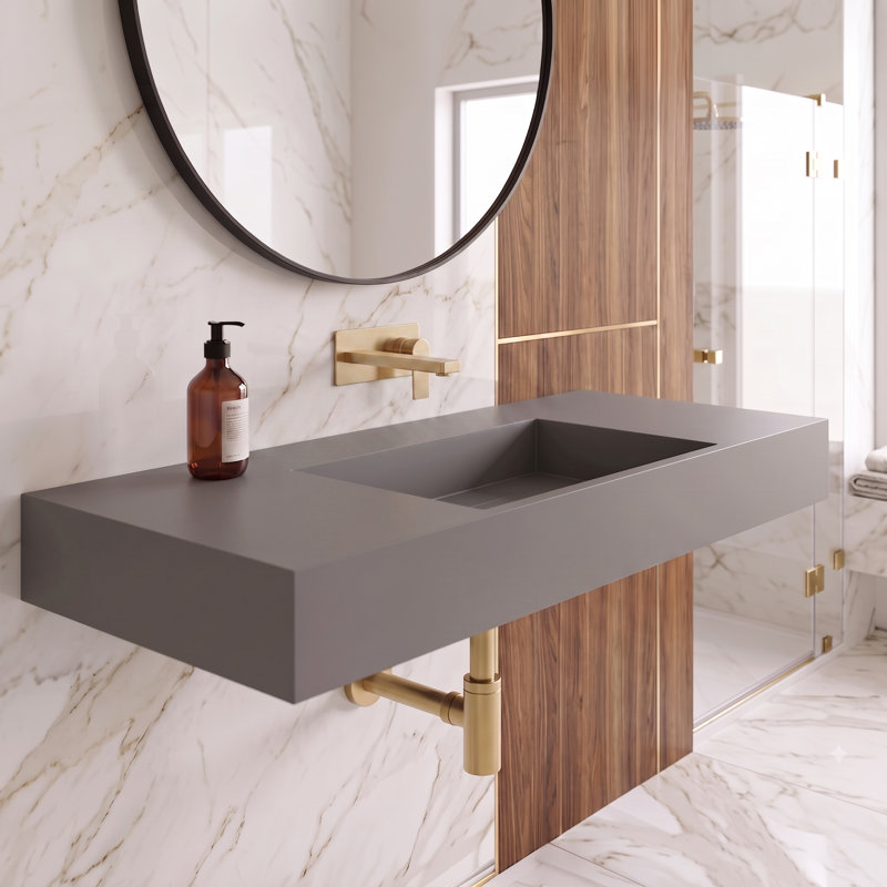 Lavabo de salle de bain mural 48 "avec bonde dissimulée pour robinets muraux Juniper - Gris, Gris