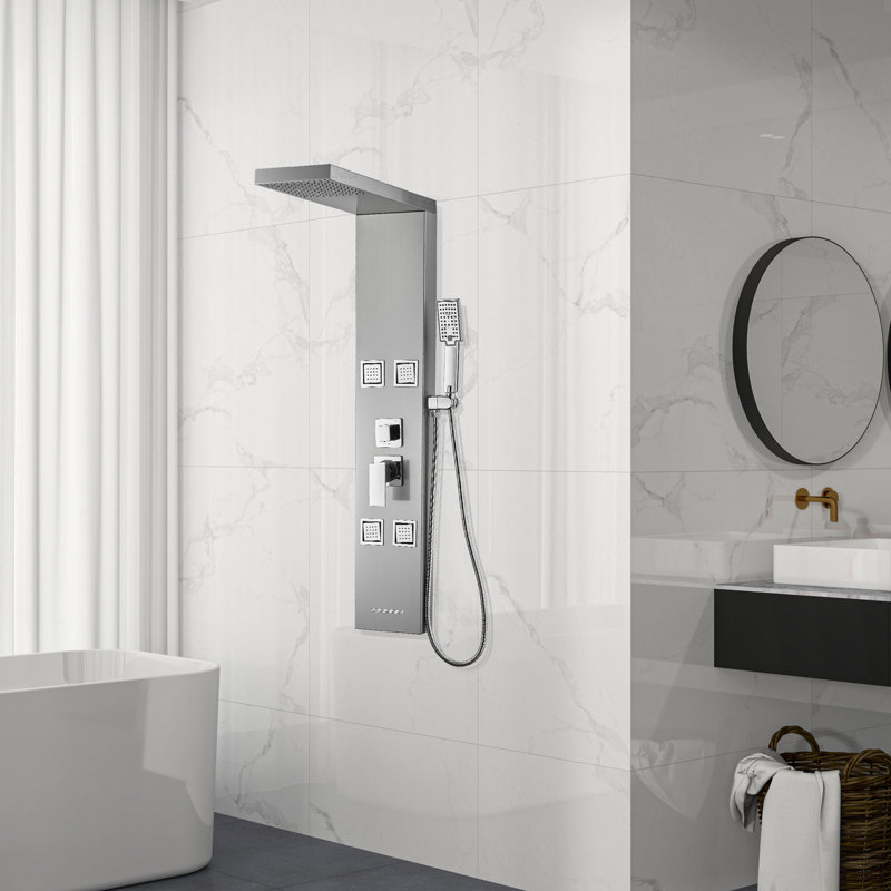 Panneau de douche 43,31 po avec pomme de douche réglable, Argent