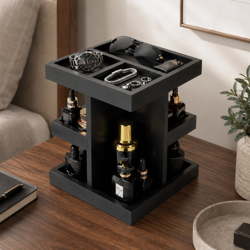 Présentoir de parfum 360 ° en bois, avec présentoir à plusieurs niveaux