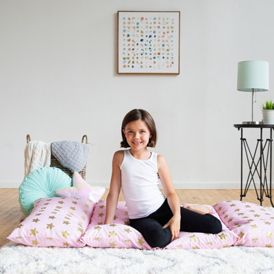 Wildkin Kids Pillowcase Lounger Cover – Travel-Friendly Sleepover Lounger, Fits Standard Pillows (Pillows Not Included), Soft Cotton Blend, Fun Patterns for Boys & Girls - Pink and Gold Stars