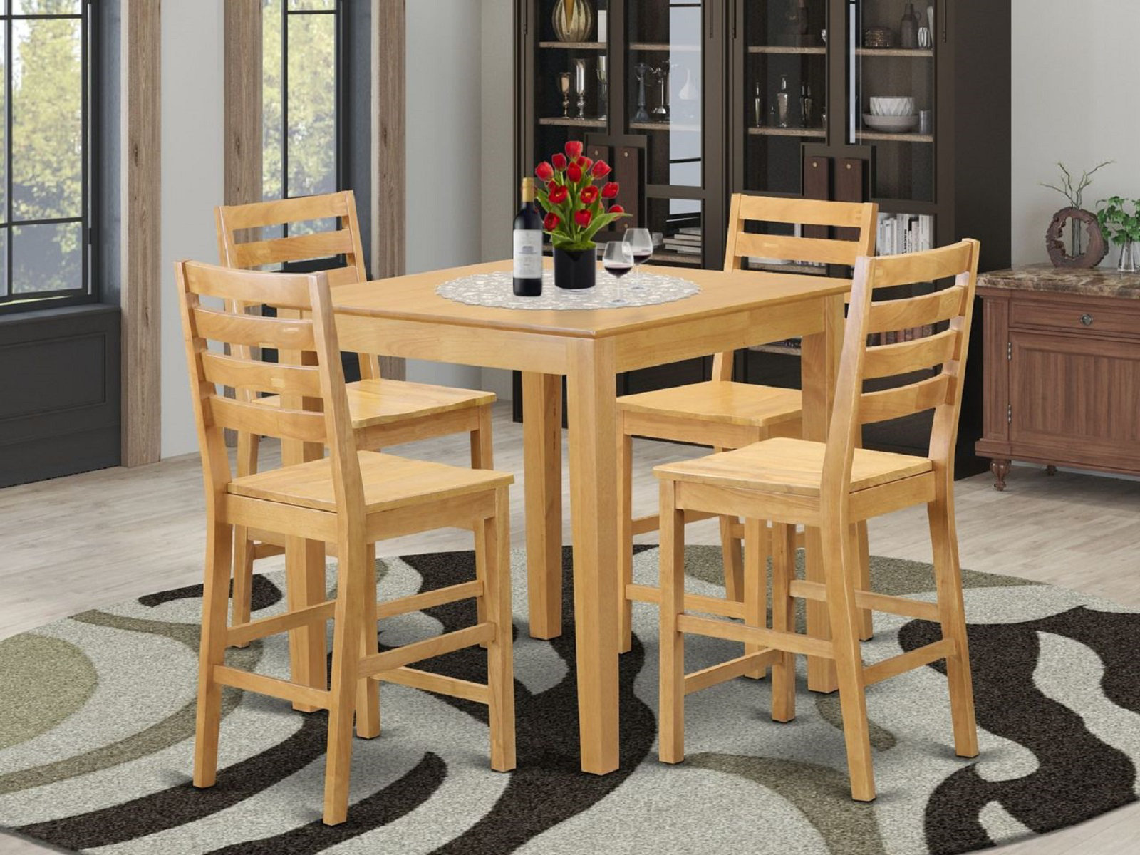 Rosalind Wheeler Encline 5 - Piece Counter Height Rubberwood Solid Wood ...