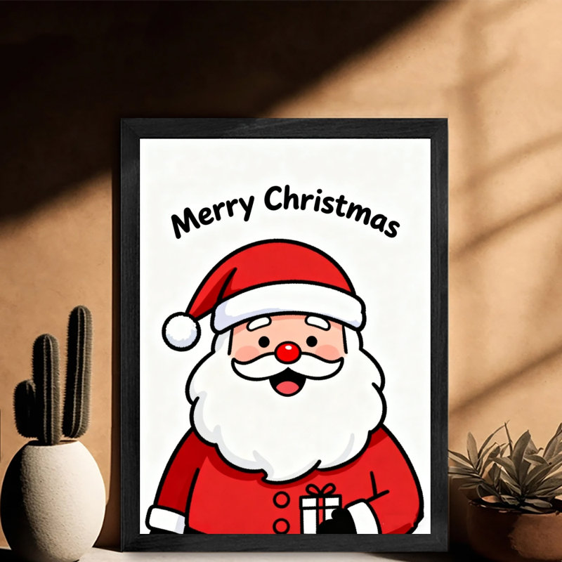 «Black Merry Christmas», petit père Noël, art mural rétro encadré noir, H 25 po x l 17 po