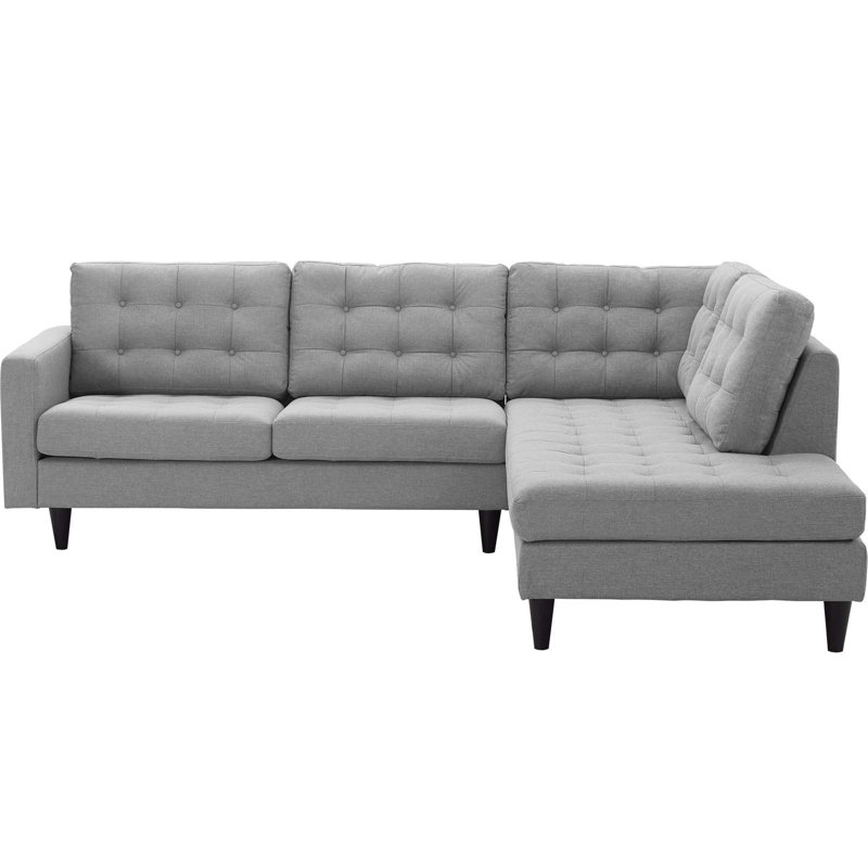 Modway Empress 2 Piece Upholstered Fabric Sectional, Light Gray Velvet, Right Hand Facing