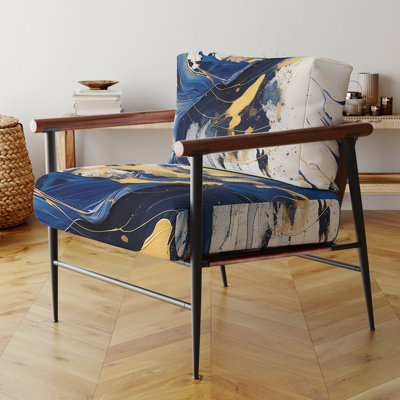 Fauteuil rembourré bleu foncé et or V