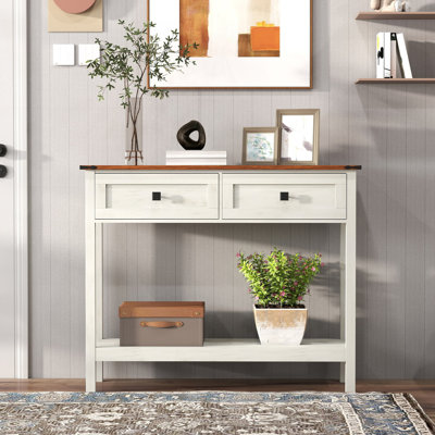 Farmhouse Style Console Table With 2 Drawer And Bottom Storage Shelf, Hallway Table