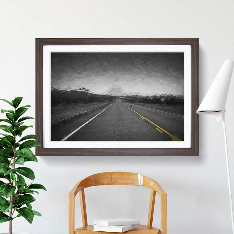 The Road to Texas in Abstract - Picture Frame Graphic Art Print, 35cm H x 50cm W x 2cm D, Walnut