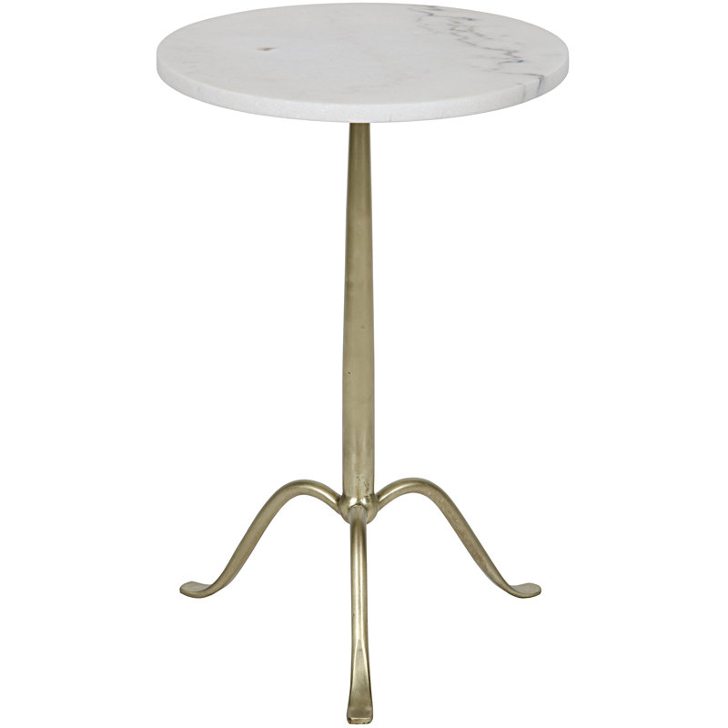 Round Stone and Metal Side Table with Antique Brass Finish
