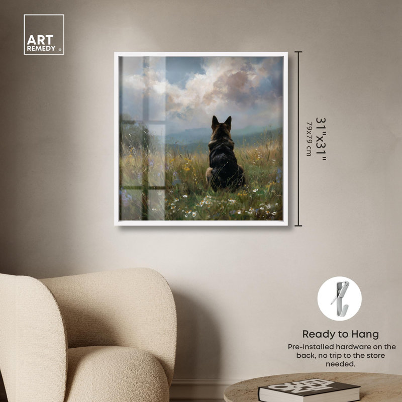 Décoration murale pour animal de compagnie Meadow Watcher IV par Art Remedy, cadre blanc, 31 x 31, H 31 po x l 31 po