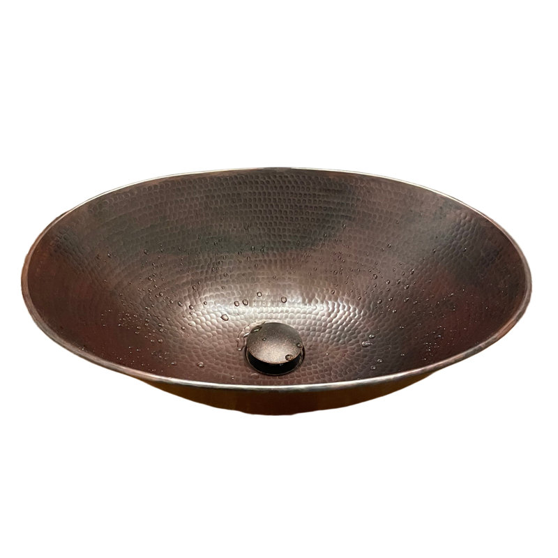 17" Oval Copper Bathroom Sink Pop-Up Drain Included