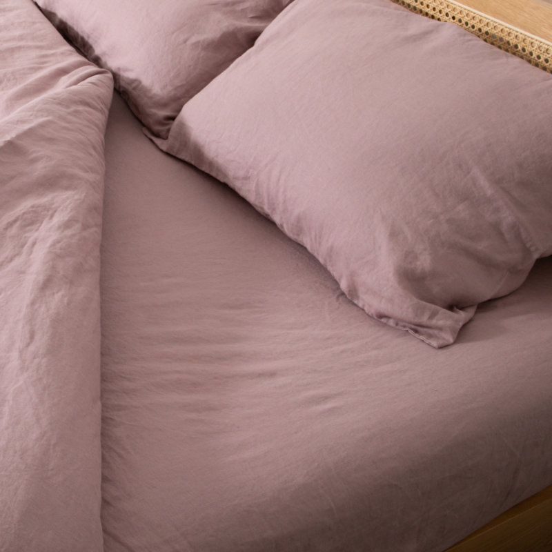 100% Linen Machine Woven Fitted Sheet, Kingsize (5'), Pink