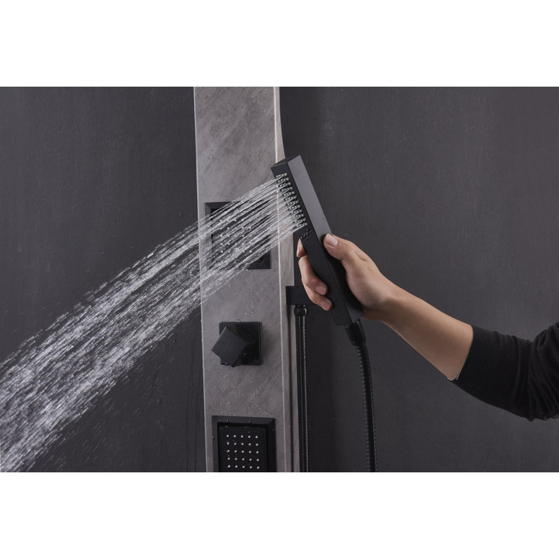 Aura Grey Marble Stainless Steel Shower Panel with Jets