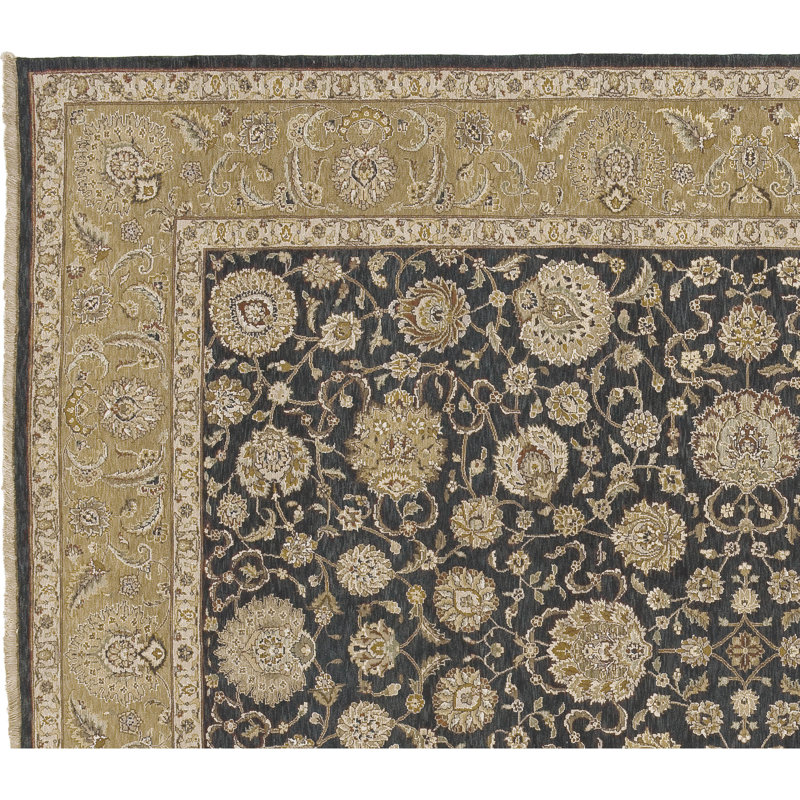 Hand Knotted Oriental Area Rug in Black/Tan, Rectangle 3' x 5'