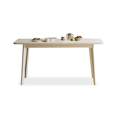 White Rectangular Stone with  Solid Dining Table For Dining Room/Kitchen