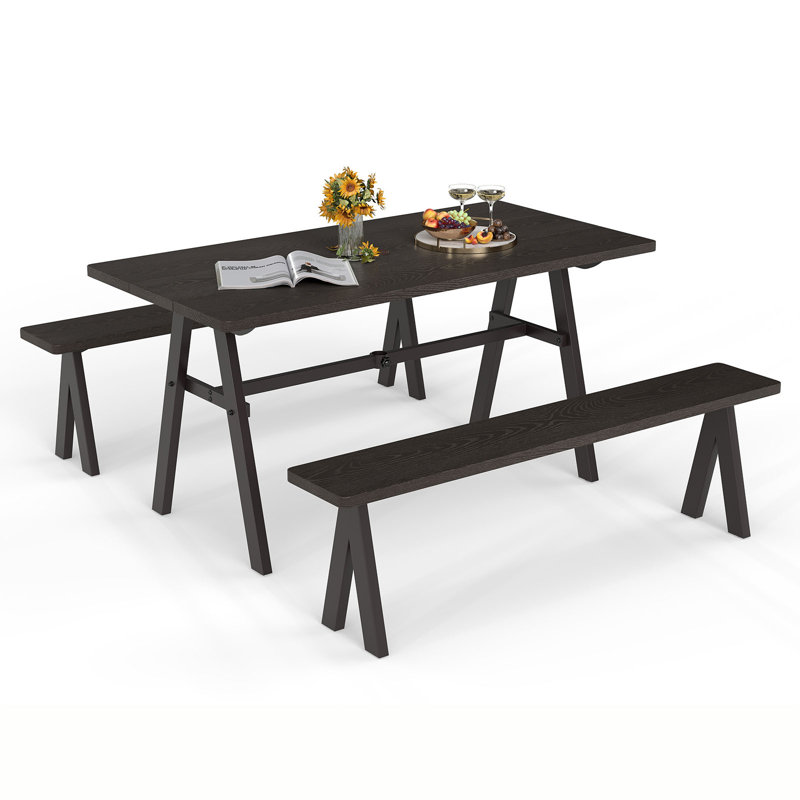 3 PCS Outdoor Picnic Table and Benches Set for 6 People 1.93'' Umbrella Hole