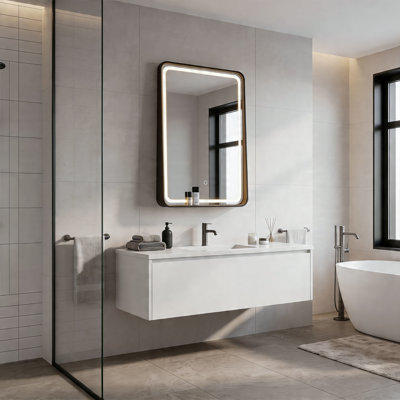 Mascarenas Modern & Contemporary LED Lighted Bathroom Vanity Mirror with Storage Function