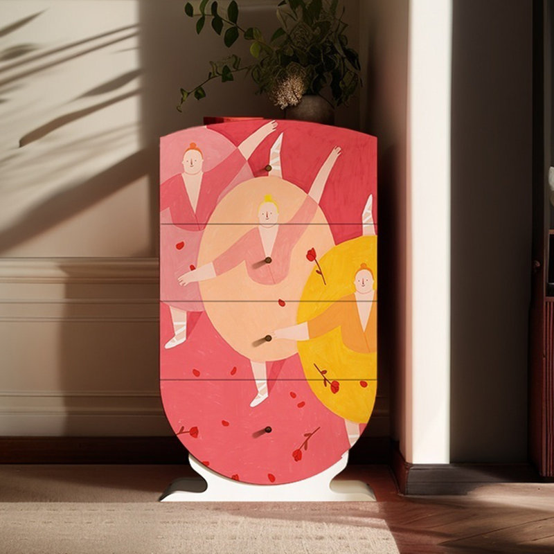 Commode d'appoint multifonctionnelle en bois durable, Blanc / rosé / jaune