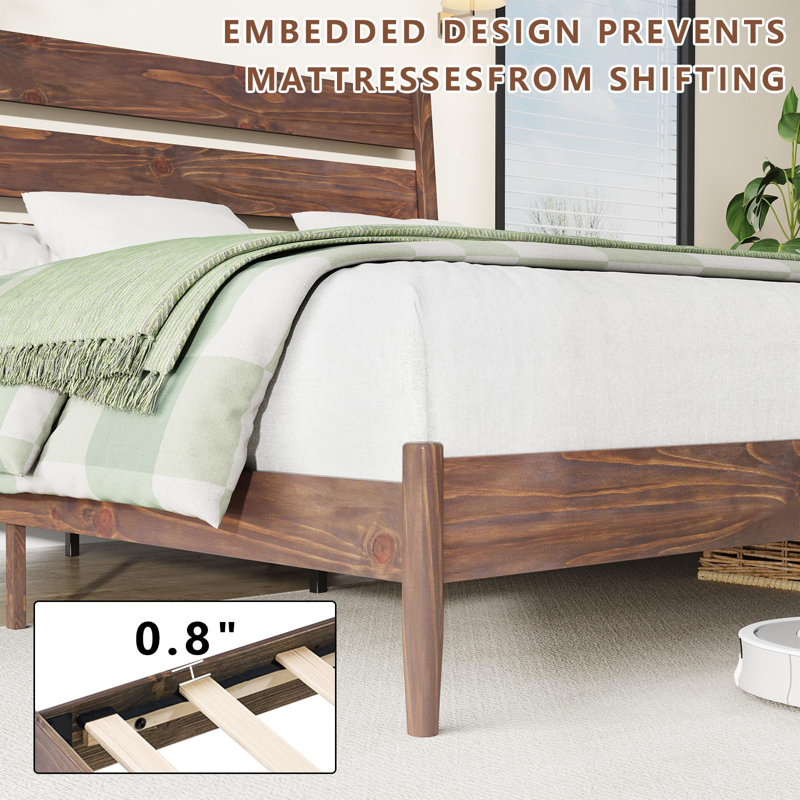 Base de lit en bois massif avec tête de lit ergonomique Flennory, Chocolat, Très grand
