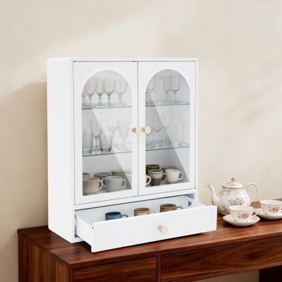 Armoire de rangement verticale à 3 niveaux avec porte en verre incurvée pour porte de meuble-lavabo de chambre à coucher 3 pièces