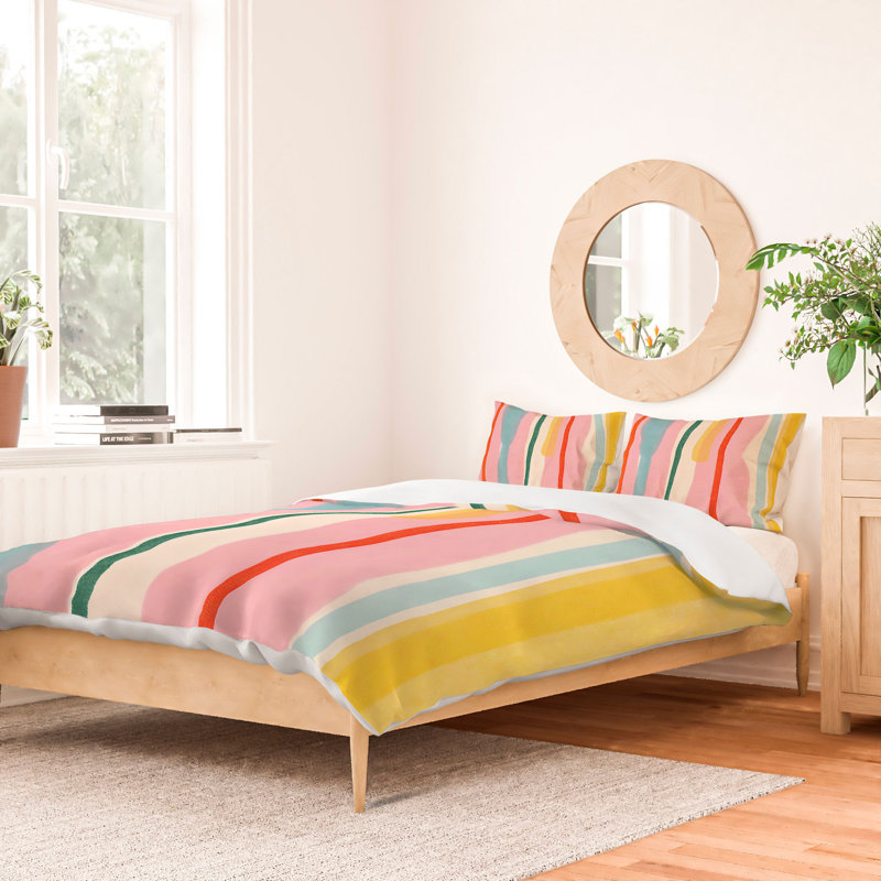 Ensemble de housse de couette à rayures crème et rosé Little Arrow Design Co_3, Abstrait, Beige