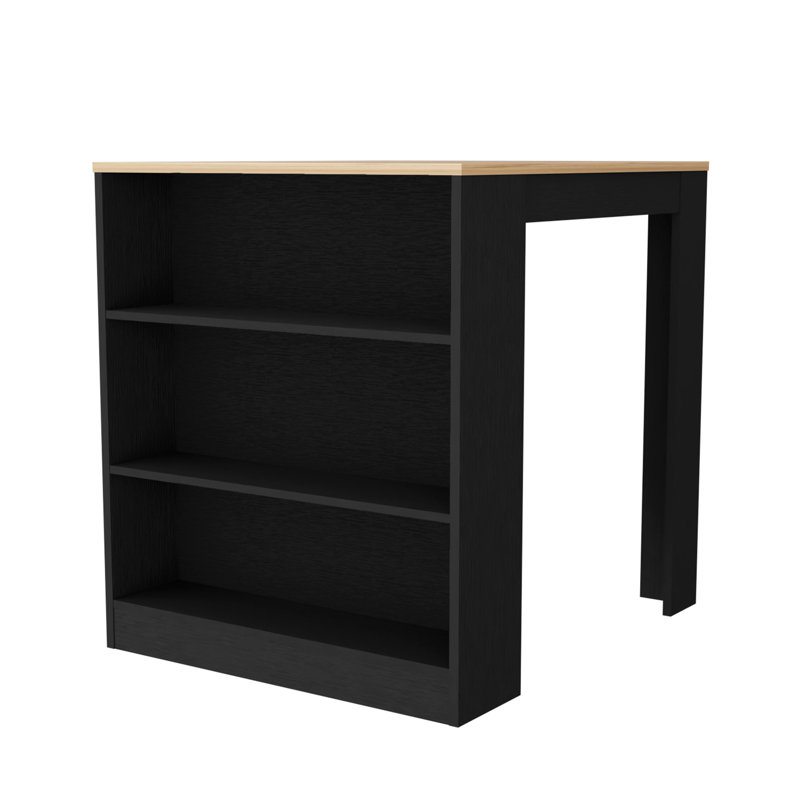 Kitchen Island, Three Shelves Concealed, Black, 35.9" H x 36.2" W x 31.1" D