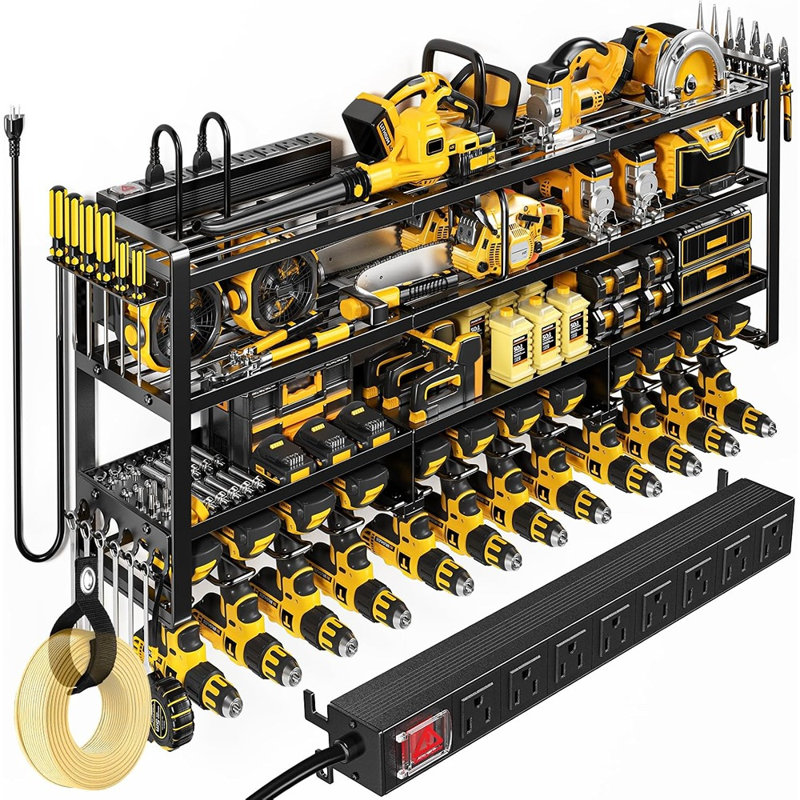 Heavy Duty Wall Mount Power Tool Organizer with Built In Charging Station