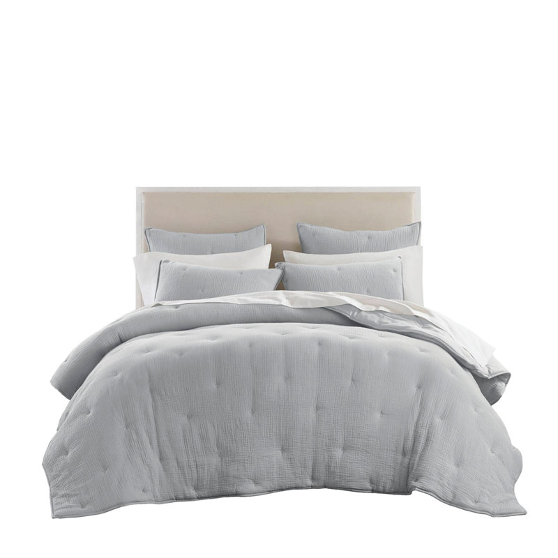Ensemble de courtepointe 3 pièces en coton brodé double / grand, bleu, Blue, Full/Queen Sheet Set with 2 Additional Pieces