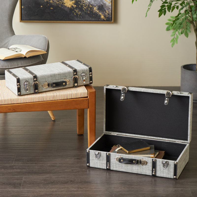 Cole And Grey Fabric Woven Storage Decorative Trunk With Silver Latches And Buckles