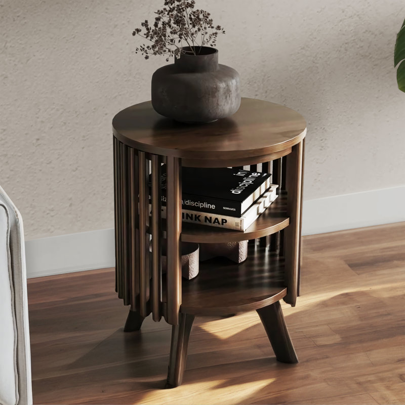 George Oliver Klever End Table with Storage | Round Modern Mid Century Side Table for Small Spaces