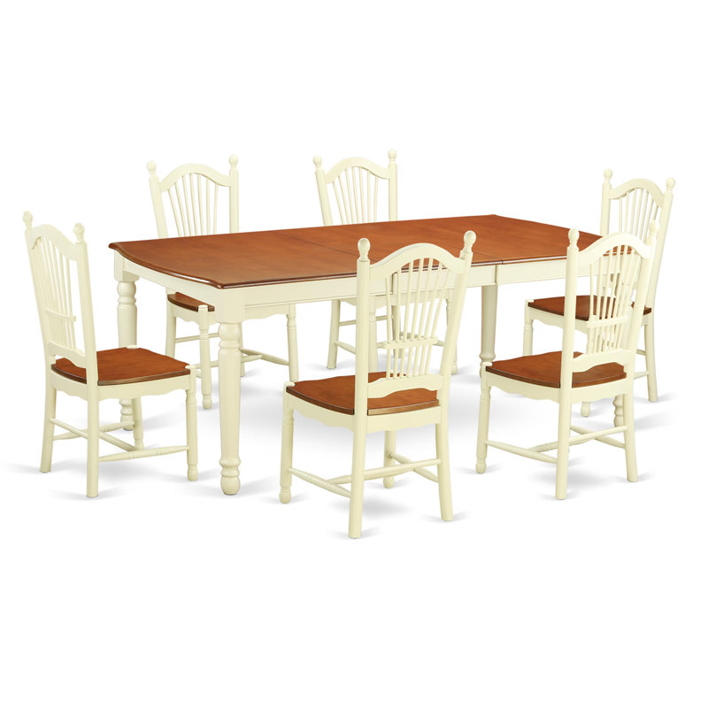 Ensemble de meubles de salle à manger 7 pièces comprenant une table de cuisine rectangulaire avec rallonge papillon et 6 chaises de salle à manger, 42 po x 78 po, babeurre et cerise