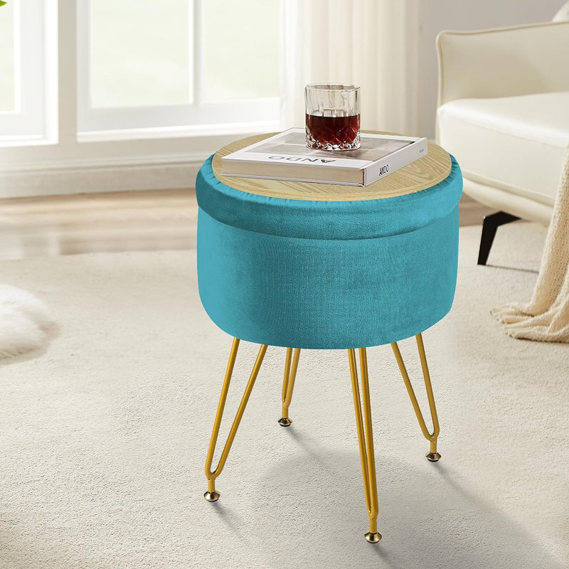 Morra Upholstered Velvet Footstool, Light Blue Velvet