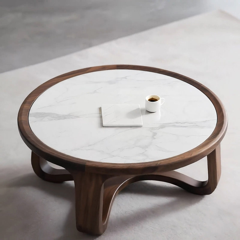 Black Walnut Rock Panel Round Coffee Table, 17.7" H x 35.4" L x 35.4" W