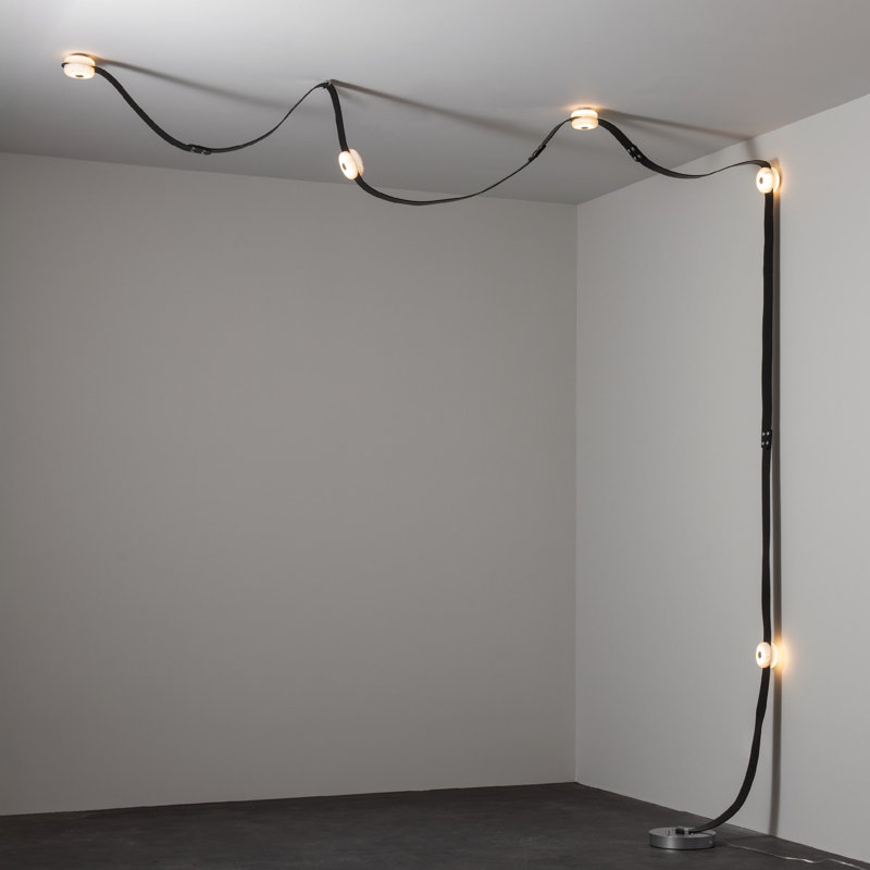 SNAPS Floor-to-Ceiling Plug-in LED Lamp, Black Leather, Sterling