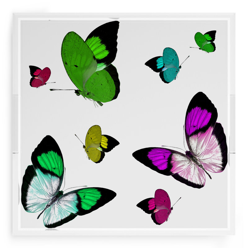 Butterflies Acrylic Rectangle Decorative Tray, 2" H x 12.5" W x 7.75" D, Acid Green