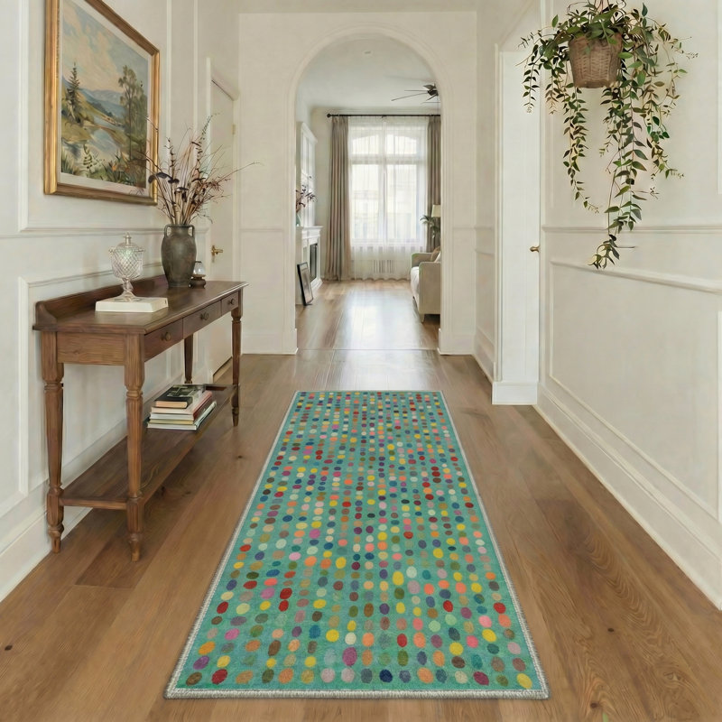 Aamir Evoque Modern Machine Washable Beige Indoor Area Rug with Non-Slip Backing, Runner 2'3" x 6', Turquoise