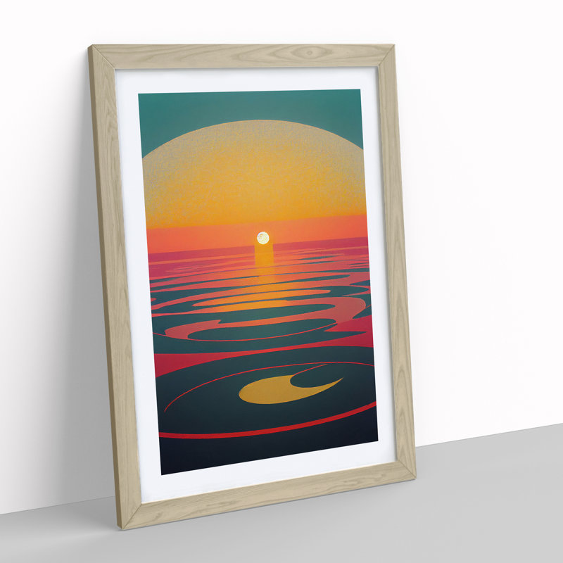 Peaceful Sunset Abstract - Framed Print, 34cm H x 25cm W, Oak