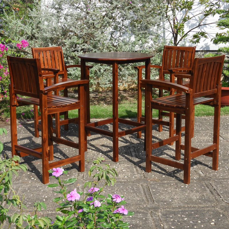Enright 4 - Person Acacia Wood Patio Dining Set with Round Table