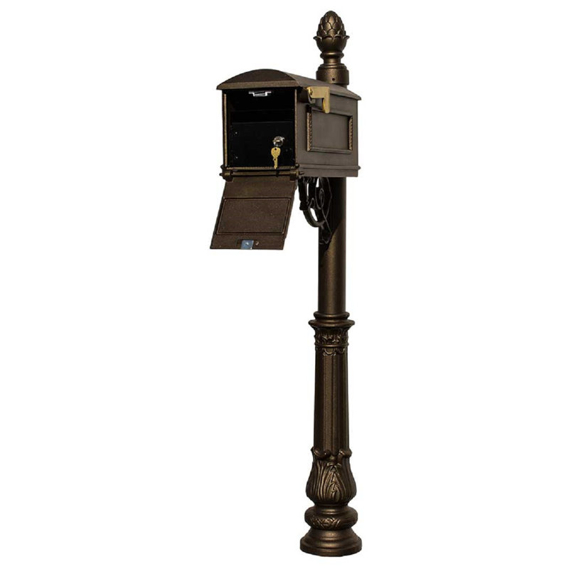 Lewiston Aluminum Post Mounted Mailbox with Magnetic Closure, Bronze, Bronze, Bronze
