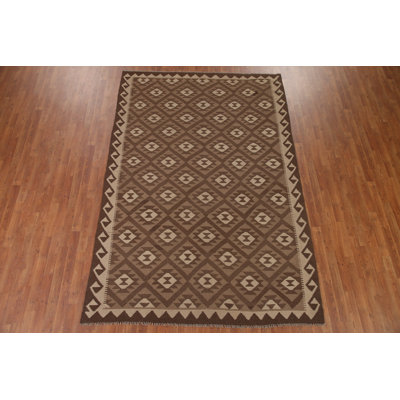Brown Kilim Reversible Wool Area Rug 7x10
