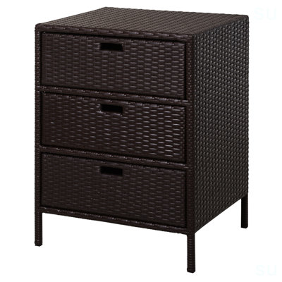 Armoire à serviettes d'extérieur Outsunny, organisateur de rangement pour piscine en rotin PE, support à serviettes extérieur autoportant pour piscine avec 3 tiroirs et matériau résistant aux intempéries