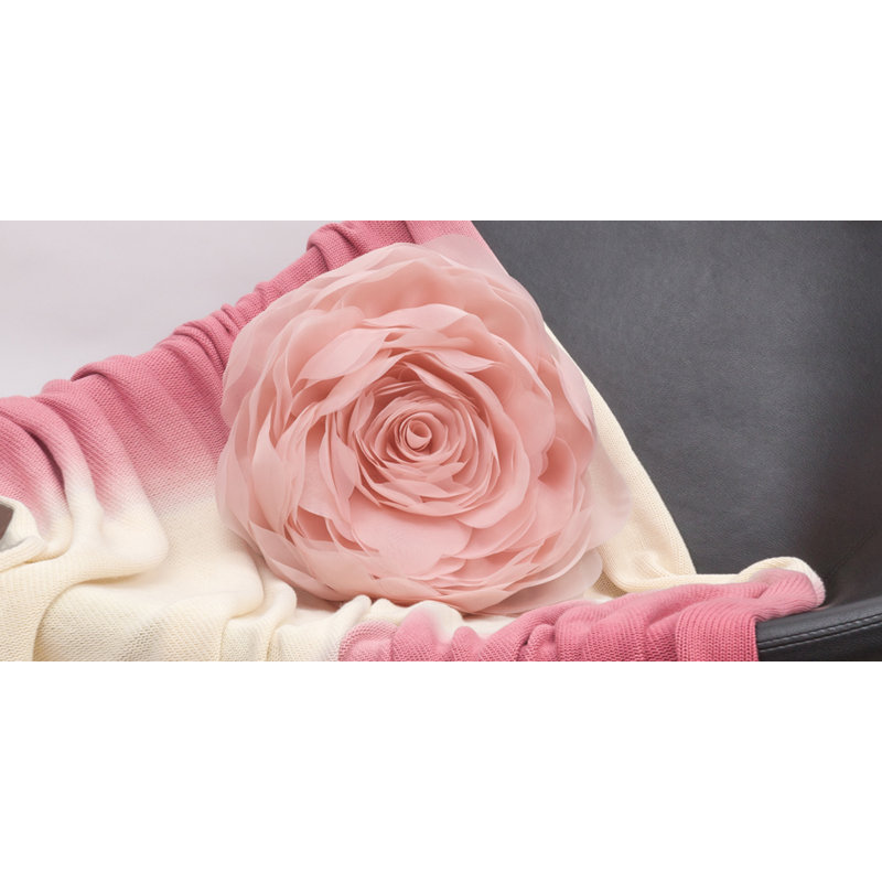 Simulation Rose Flower Throw Pillow Decorative Round Floral Accent Pillow Cover & Insert, 14" x 14", Peach Pink