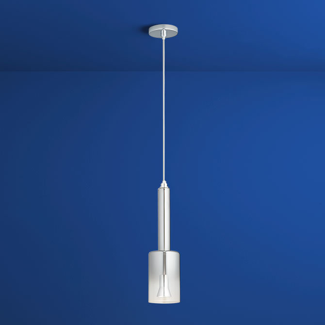 1 - Light Cylinder Pendant, Polished Chrome, Mirror Glass