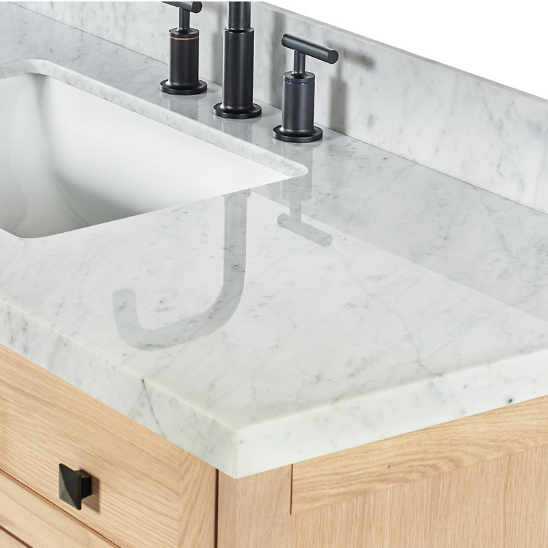 ARIEL Monroe 49 Single Sink Bathroom Vanity with Italian Carrara Marble Top, Oak, 61", Carrara White Marble