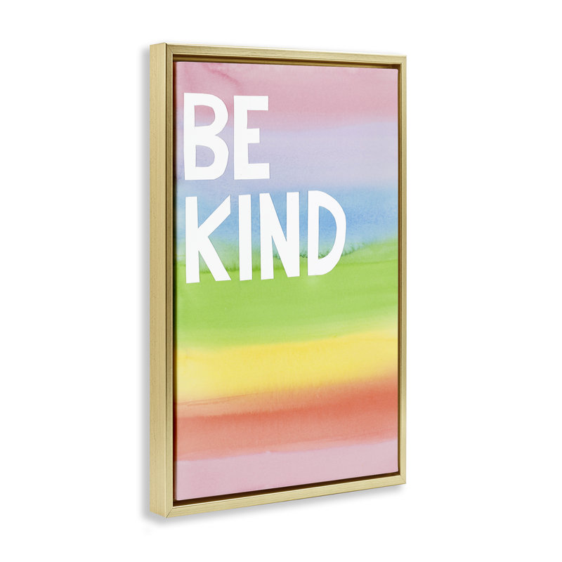 Toile flottante encadrée «Be Kind Ombre Rainbow» par Jen Bucheli, Or, H 31 po x l 21 po
