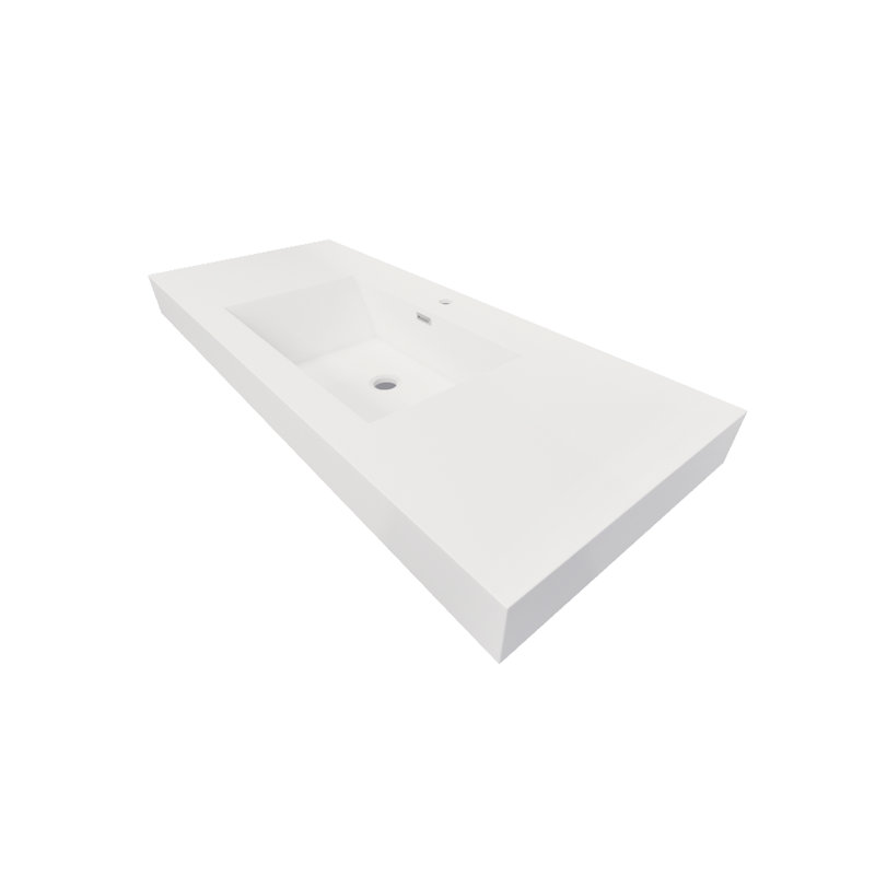Lavabo de salle de bain vasque rectangulaire en pierre blanche ultrabrillante avec trop-plein