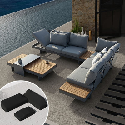 4-Pieces L-Shaped Modular Outdoor Sofa Set Sectional Sofa Patio Furniture Set with Covers For 6 Person