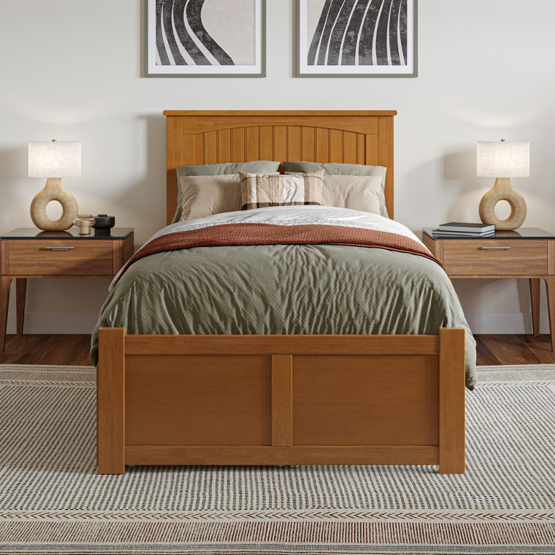 Nantucket Solid Wood Platform Bed with Panel Footboard and Storage Drawers, Light Toffee, Extra-long Twin