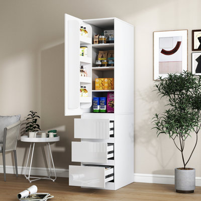 Spacious Kitchen Pantry Storage Cabinet With Shelves, Drawers, And Doors For Organized Modern Living