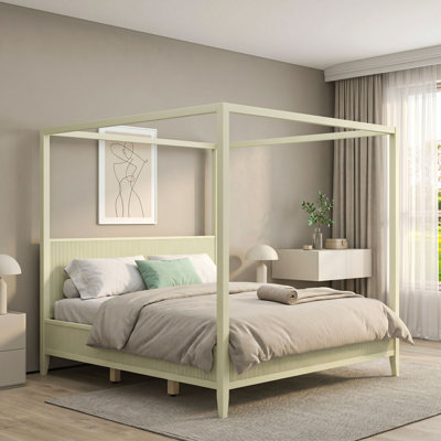 Wooden Canopy Platform Bed with Fluted Headboard