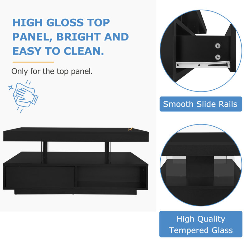 Modern High-gloss Coffee Table With Smart Led Lighting & Storage